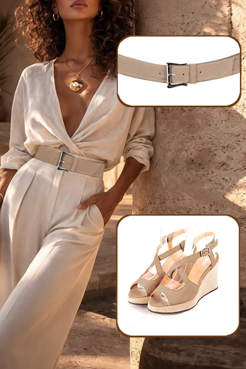 Women's tan beige elegant cross straps sandals. .  - Top view